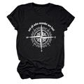 Detailed view of compass graphic and 'not all who wander are lost' print on black t-shirt - Black (White Text)