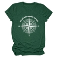 Detail of compass print and text on heather dark green cotton blend t-shirt - Retro Green (White Text)