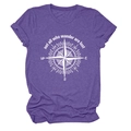 Detail of compass print and text on heather purple soft cotton short sleeve T-shirt - Purple (White Text)
