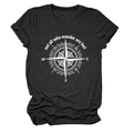 Detail of white compass graphic and 'not all who wander' slogan on charcoal grey T-shirt - Heather Charcoal (White Text)
