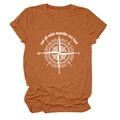 Detail of rust red t-shirt fabric texture and white compass print with wanderer quote - Burnt Orange (White Text)