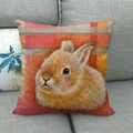 Linen Easter pillowcase featuring a realistic yellow rabbit on a colorful plaid background - Yellow Rabbit Plaid Style (1)