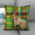 Detailed texture of linen Easter pillowcase featuring realistic bunny and colorful plaid - Realistic Bunny Color Plaid Style (2)