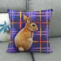 Linen Easter pillowcase with realistic brown rabbit print on blue and pink plaid background - Blue Pink Plaid Brown Rabbit Style (4)
