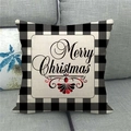 Merry Christmas linen pillowcase with black and white buffalo plaid border on grey sofa - Merry Christmas Radiant Pattern Style