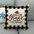Linen pillowcase with Amazing Grace print and black and white buffalo check borders - Amazing Grace Bell And Notes Style
