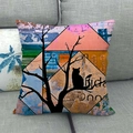 Artistic watercolor cat silhouette linen throw pillow cover on a modern gray sofa - 45x45cm / Retro Worn Color Block Cat (7)