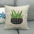 Watercolor cactus linen pillowcase featuring a potted plant with Stay Wild slogan - STAY WILD Potted (1)