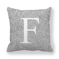 Federa quadrata con paillettes argento scintillanti e lettera F bianca stampata - Lettera F