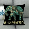 Bohemian linen elephant pillowcase with mandala pattern and Be Elephantastic text on sofa - 18x18 Inch / Black Elephant Mandala (2)