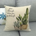 Detailed texture of linen pillowcase with watercolor cactus and motivational quote - Grow Through Slogan (4)