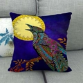 Linen pillowcase with artistic bohemian crow and yellow moon pattern on sofa - 18x18 Inch / Dark Blue Crow Moon (4)