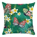 Tropical pillow cover with colorful butterflies, white frangipani and green palm leaves - 45x45cm / Tropical Butterfly Plumeria Style (11)