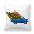 Christmas tree pillow cover featuring a blue pickup truck and gifts on white background - Blue Pickup Truck Christmas Tree (7) / 18x18 Inch