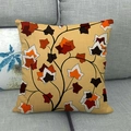 Fall maple leaves pattern on yellow linen pillow cover for home sofa decoration - Artistic Branch & Leaves (8) / 45x45cm