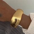 Wide gold hammered cuff bracelet with irregular wavy edges in hip-hop style - Irregular Wave Edge Style (0055) / Gold
