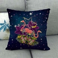 Close-up detail of flamingo and floral print on linen pillowcase against starry background - Flamingo Floral Starry Sky (8)