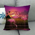 Detail of flamingo cushion cover featuring sunset print on premium linen fabric - Flamingo Sunset Twilight View (10)