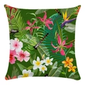 Square pillowcase featuring tropical flowers, pink hibiscus, and dragonfly patterns - 45x45cm / Dark Green Floral Dragonfly Style (16)