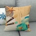 Detailed texture of linen cushion cover with ocean starfish and beach collage print - Beach Seastar Paintbrush (6)