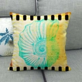 Detailed view of linen pillowcase featuring vintage seashell print and musical notes - Retro Nautilus (7)