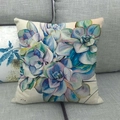 Housse de coussin en lin avec illustration aquarelle de succulentes sur canapé gris - Style Illustration Aquarelle de Succulentes (6)
