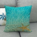 Detailed texture of linen pillowcase featuring starfish and blue ocean wave patterns - Blue Water Ripple Seastar (9)