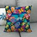 Housse de coussin en lin avec imprimé papillon mandala coloré sur fond bleu foncé - Style Papillon Coloré Mandala Bleu Foncé (13)