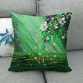 Gros plan sur la housse de coussin en lin aux motifs de peinture à l'huile abstraits - Style Floral Abstrait Naturel Art Vert (15)