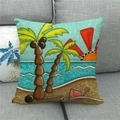 Dettaglio della trama della federa in lino con acquerello di palme tropicali - Illustrazione Della Spiaggia Tropicale (2)
