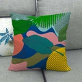 Abstracte linnen kussensloop met kleurrijke tropische bladeren en pop-art patronen - 45x45 cm / Tropische Plant Pop Art (2)