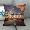 Tropical sunset beach landscape pillowcase with Express Yourself text on gray sofa - Sunset Road Scenery Express YOURSELF (5)