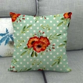 Detailed texture of mint green linen pillowcase with red poppy flower and white polka dots - 18x18 Inch / Mint Green Freehand Floral Polka Dots (5)