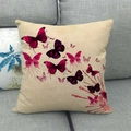 Close-up of linen pillow cover featuring pink and purple butterflies on a grey sofa - 18x18 Inch / Purple Butterfly Ink Splash Style (7)