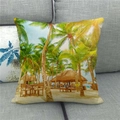 Watercolor tropical palm tree island scenery pillow cover on a grey sofa - Seaside Vacation Landscape (8)