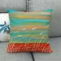 Detailed texture of linen cushion cover featuring sunset coastal landscape and reeds - 18x18 Inch / Seaside Sunset Art Landscape (8)