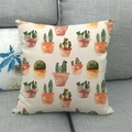 Detailed texture of linen cushion cover featuring watercolor cactus prints on sofa - 18x18 Inch / Watercolor Style Cactus Potted Plants (9)