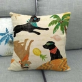 Detailed texture of linen cushion cover with cartoon dogs on a beach vacation theme - Vacation Labrador Combo
