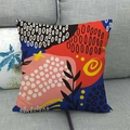 Detailed texture of abstract geometric linen pillow cover on a gray fabric sofa - 18x18 Inch / Red Blue Pink Abstract Color Block Collage (13)