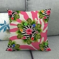 Abstract tropical floral linen pillow cover with vibrant zebra pattern and palm leaves on sofa - 18x18 Inch / Pink Zebra Pattern Tropical Floral (14)