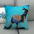 Federa per cuscino in lino turchese con silhouette di canguro geometrica e colorata - Motivo Silhouette Canguro Astratto / 45*45cm (Senza Anima)