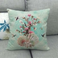 Linen pillow cover with watercolor flower and hummingbird illustration on mint green base - 18x18 Inch / Hummingbird and Magnolia Illustration Style (8)