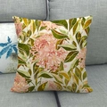 Detailed texture of square linen pillow cover with floral watercolor painted dog pattern - 18x18 Inch / Vintage Art Large Floral Style (9)