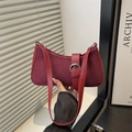 Stylish burgundy faux suede underarm bag with silver buckle and leather strap details - Burgundy