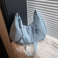 Light blue large capacity nylon tote bag with crescent shape and adjustable strap - Blue