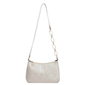 Chique beige okseltas met verticale ribbeltextuur en goudkleurige schakelketting - Wit