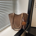 Brown vintage faux leather tote bag with teddy charm and TidalDryness logo - Light Brown (With Pendant)