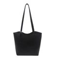 Classic black leather tote bag with pebble texture and adjustable shoulder strap for women - Black (No Pendant)