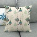 Detailed texture of linen cushion cover featuring colorful floral and succulent patterns - 18x18 Inch / Succulent Hanging Decoration Fresh Style (10)