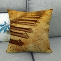 Vintage linen throw pillow cover featuring retro piano keys and musical notes design - Piano Keys Style (1) / 45x45cm
